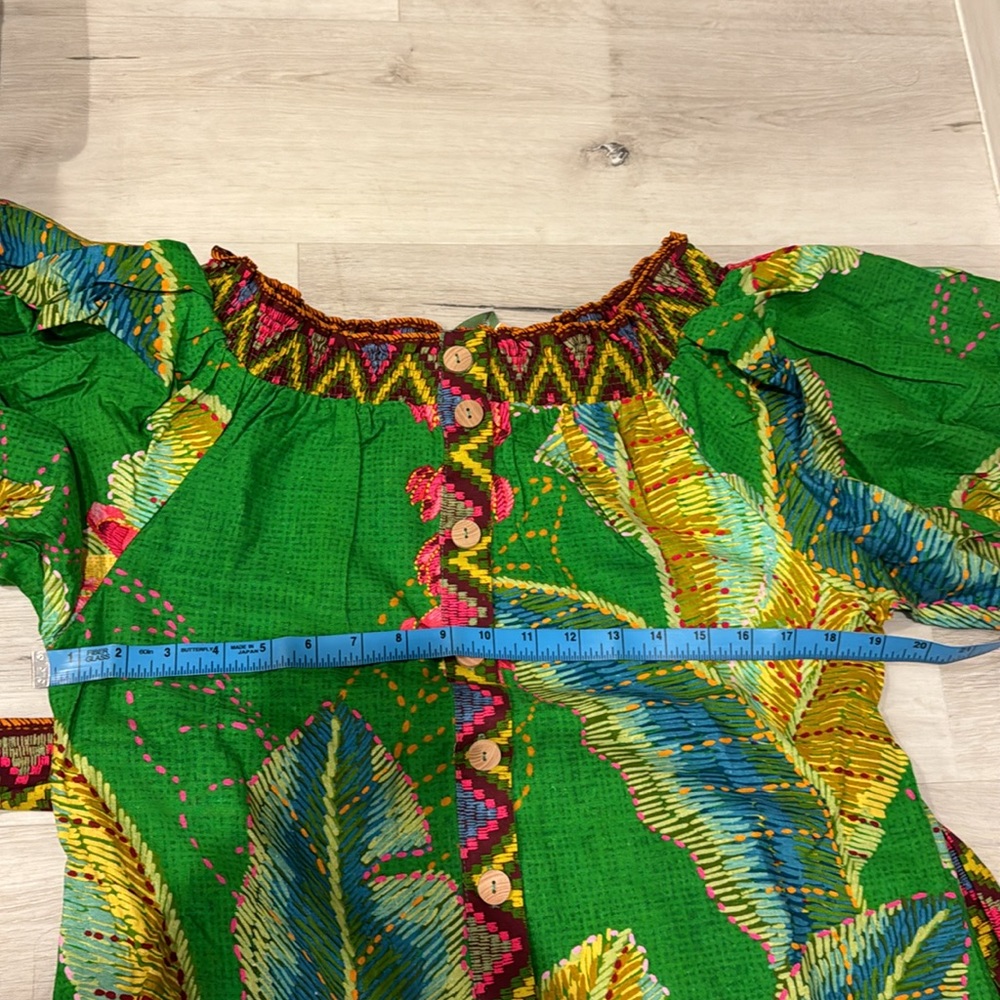 FARM Rio NWT Banana Leaves Off the Shoulder Midi Dress W/Belt and Puff Sleeves. - Picture 13 of 14